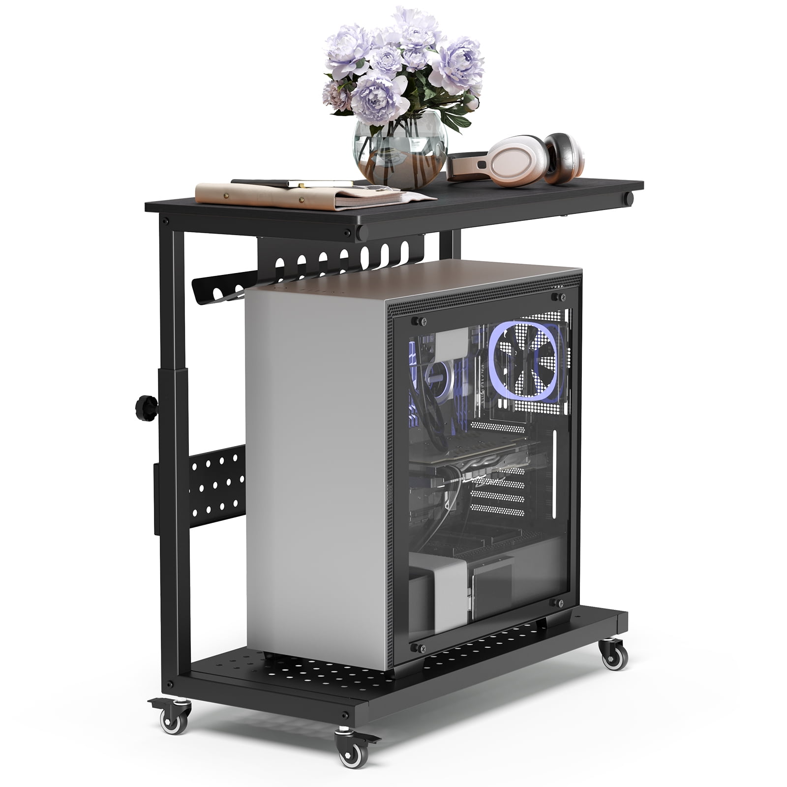 28" Computer Tower Stand, Adjustable Under Desk PC Cart, Mobile Rolling CPU Holder, Perfect for Office,Laptop Desk.