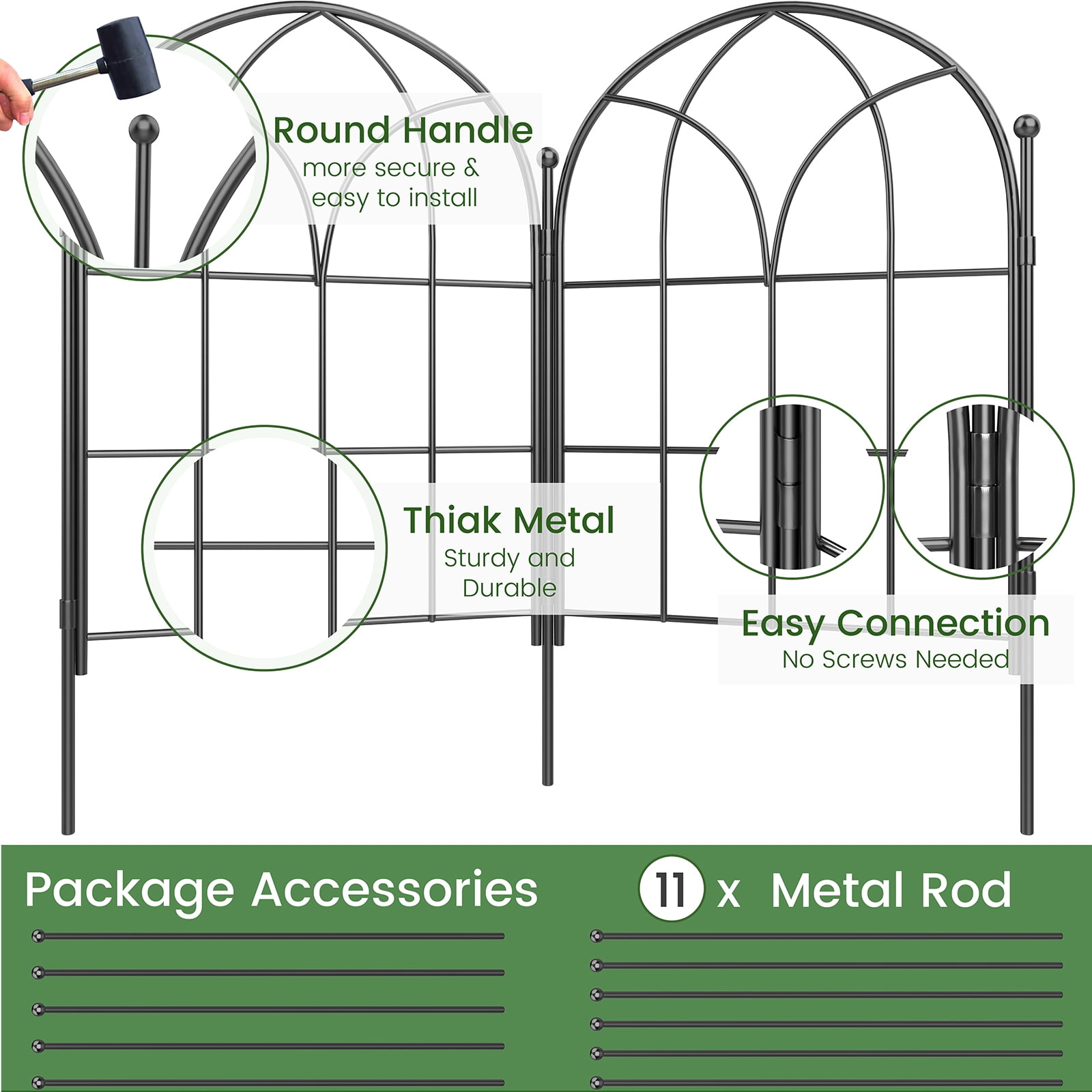 Black Garden Fences Animal Barrier, 12.55" * 16.48" Garden Border Fencing, Rustproof Metal No Dig Fence for Dogs, Outdoor Fence, Dog Fencing for Patio, Flower Bed, Farm (Medium 10 PCS)
