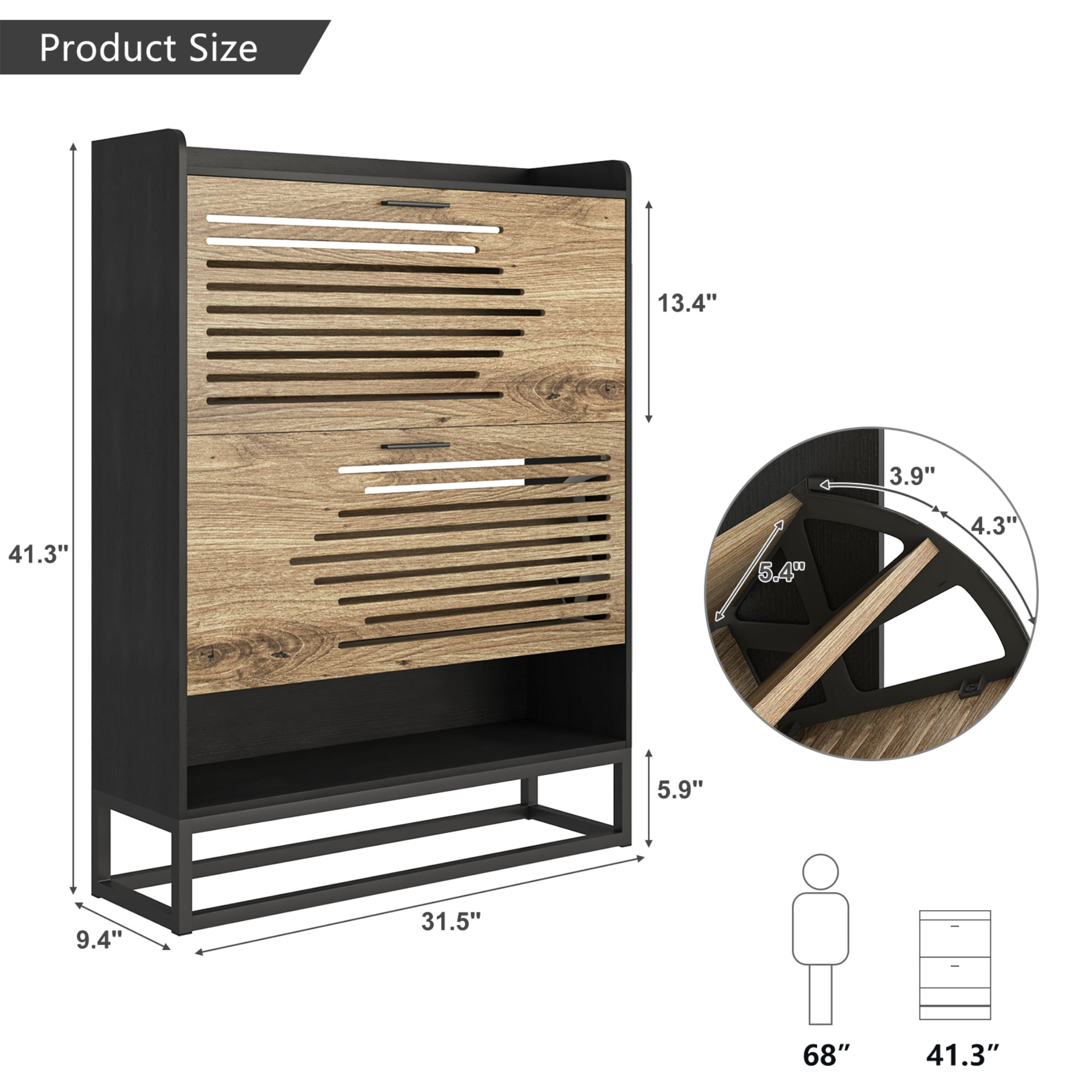 Finihen Shoe Cabinet, 2-Tier Shoe Storage Cabinet with Flip Doors, Vintage Entryway Shoe Organizer Rack with Open Shelves for Narrow Closet, Living Room, Black Finihen Shoe Cabinet, 2-Tier Shoe Storage Cabinet with Flip Doors, Vintage Entryway Shoe Organizer Rack with Open Shelves for Narrow Closet, Living Room, Black