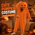 thumbnail image 5 of Unisex Adult Pumpkin Onesie Costume Pajamas, Jack-O'-Lantern Plush Fleece One Piece Jumpsuit Sleepwear with Hood and Pockets for Halloween Cosplay,Big Mouth Monster Homewear, 5 of 10