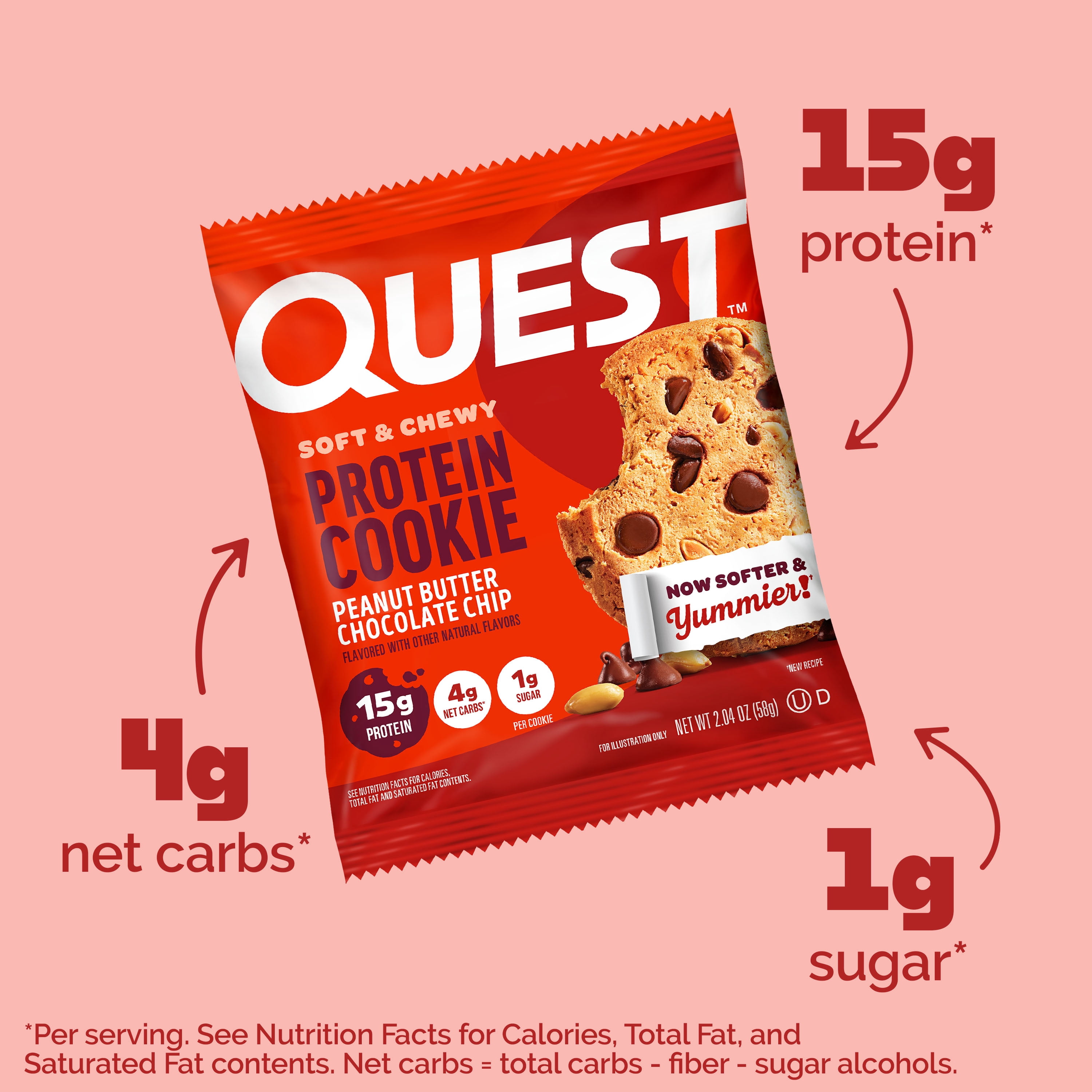 (2 pack) Quest Protein Cookies, High Protein, Peanut Butter Chocolate Chip, 4 Ct