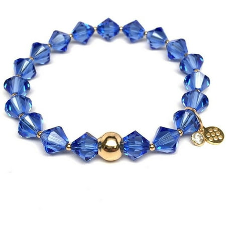 Julieta Jewelry Sapphire Blue Swarovski Crystal Rachel 14kt Gold over Sterling Silver Stretch Bracelet, September Birthstone Color
