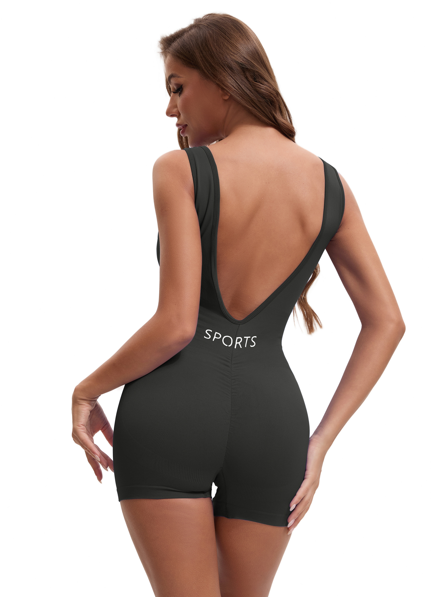 DARING DIVA Women's Jumpsuits Backless Tummy Control V Back Romper M Dark Grey