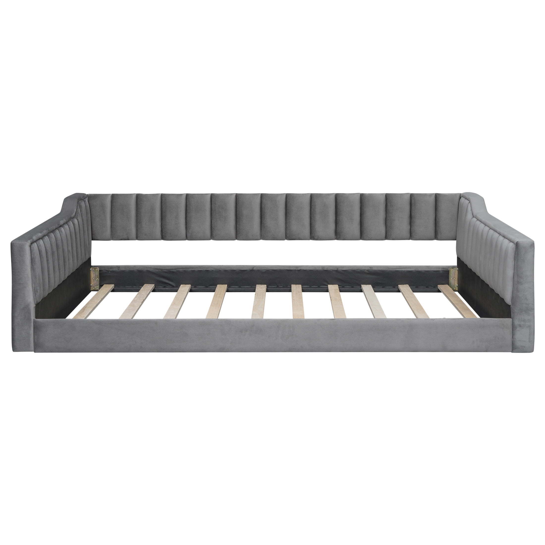 Noble House Full XL Upholstered Daybed, Velvet Vertical Channel Tufting with Side Storage Pocket, Space Saving, Gray