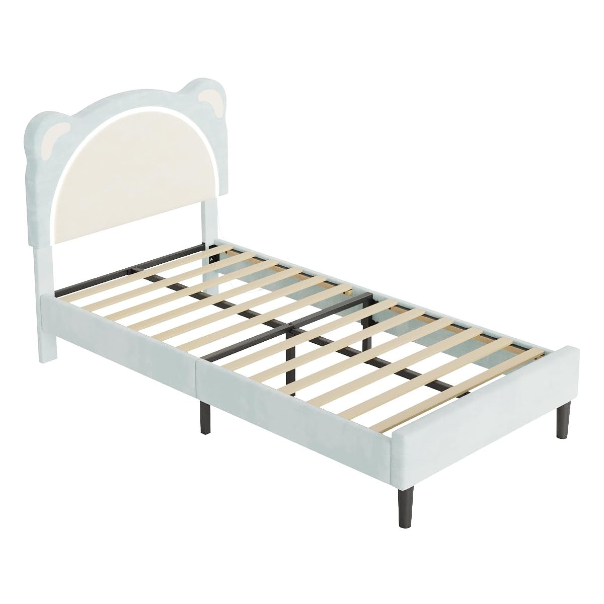 Danolapsi Twin Size Bed Frame, Upholstered Platform Bed Frame with Adjustable Headboard & Led Light, Wooden Slats Support, No Box Spring Needed
