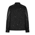 thumbnail image 5 of Mesh Tops Women Sparkly Rhinestone Studded V Neck Dressy Party Office Blouses Long Sleeve Shiny Clubwear (XL, Black), 5 of 6