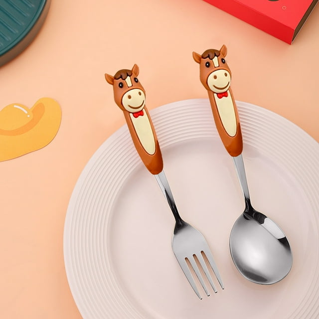 Horse Themed Cutlery Set, Festive Stainless Steel Spoon Fork Set, Year Of The Horse Gift Boxed Tableware Silver Gold Hand Wash Safe