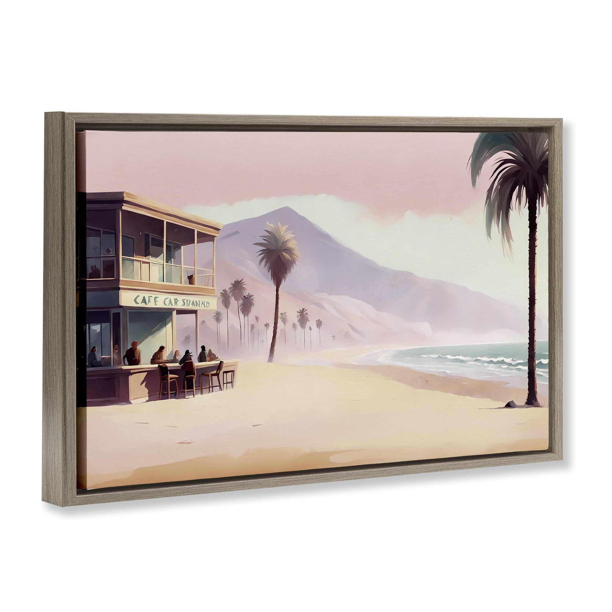 Stupell Industries Café at Head Of Bay Nautical & Beach Painting Brown Floater Framed Canvas Art Print Wall Art, 25 x 17