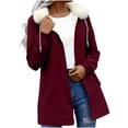 thumbnail image 2 of HongQid Women's Lightweight Waterproof Fleece Lined Hooded Softshell Rain Jacket with Faux Fur Collar, Warm Windbreaker Long Coat, 2 of 7