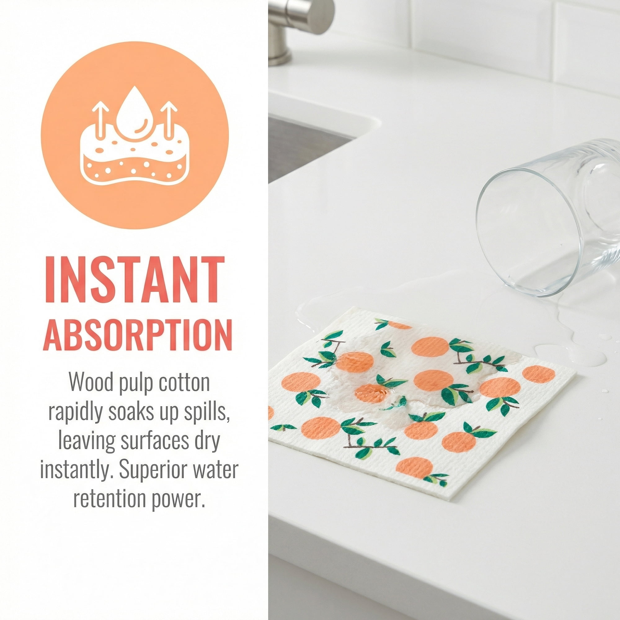 Unique Bargains Reusable Swedish Dish Cloths Banana 6 Pack Orange/Lemon 8" x 7"