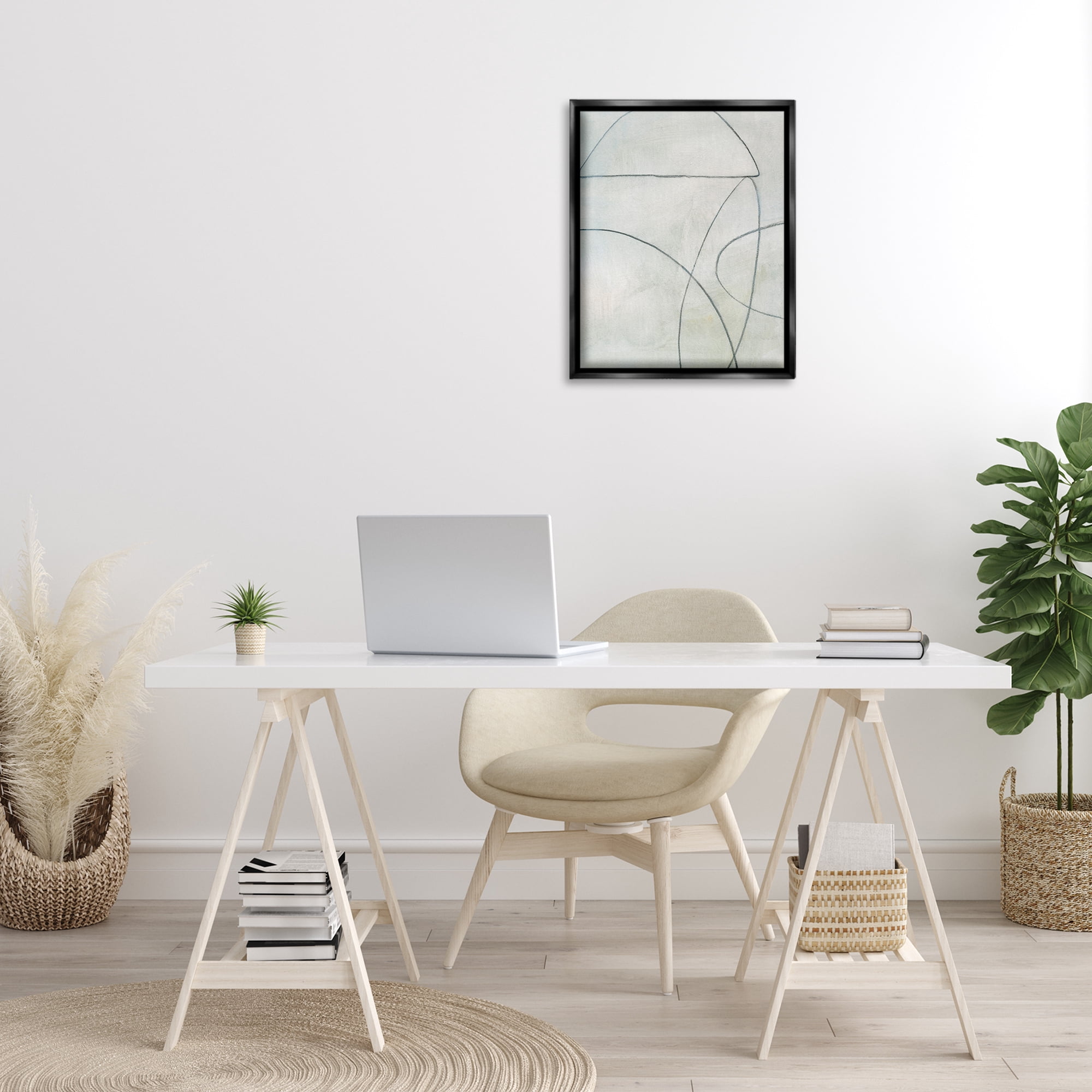 Stupell Industries Shapes Sketch on Grey Abstract Drawing Black Floater Framed Canvas Art Print Wall Art, 17 x 21