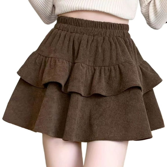 Corduroy Ruffle Skirt Women Bubble Skirt Y2k Mini Skirt with Shorts Puffy Skirt Preppy Clothes Fall Aesthetic