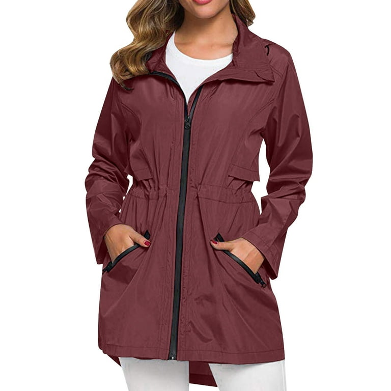 MPWEGNP Women Long Raincoat With Hood Outdoor Lightweight