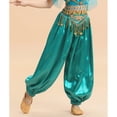 thumbnail image 3 of TiaoBug Kids Girls Satin Belly Dance Bloomers Elastic Waistband Harem Pants B Peacock Blue 11-12, 3 of 6