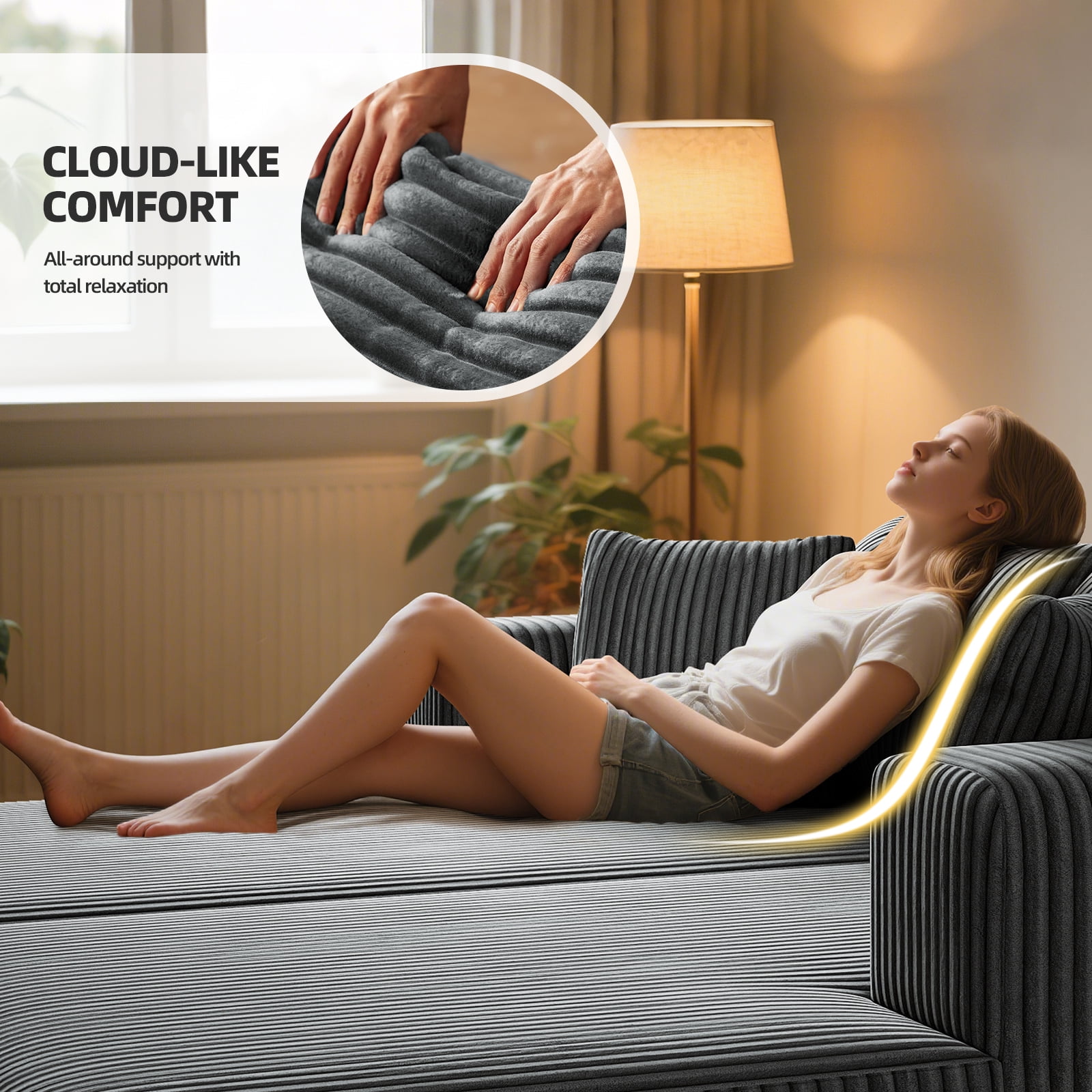 80.3" Oversized Double Lounge Chaise, Boneless Lounge Sofa Bed with 4 Pillows Cloud Loveseat Sleeper Couch for Indoor Living Room