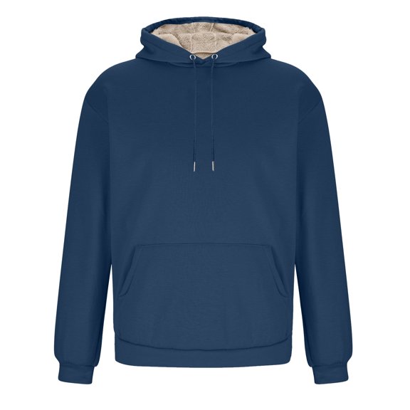 Krdevn Hoodies for Men - Male Autumn and Winter Hooded Warm and Comfortable Thick Wool and Velvet Bottoming Sweatshirt Long Sleeved Round Neck Top Sweatshirt,Color:Blue,Size:XXL