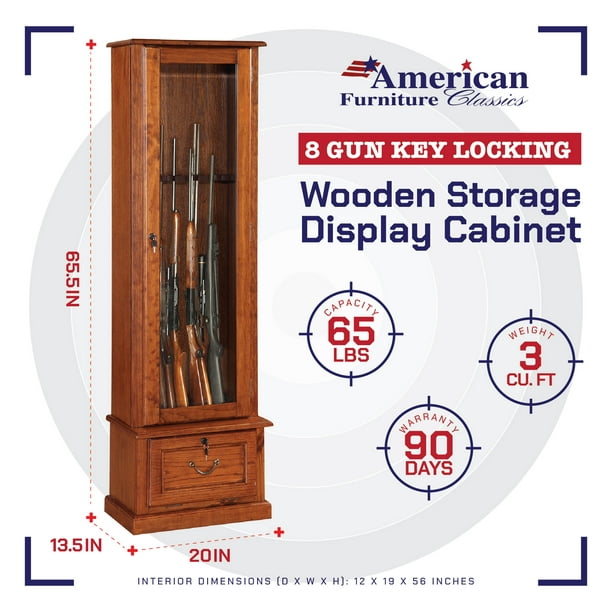 American Furniture Classics 8 Gun Key Lock Wooden Storage Display