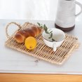 thumbnail image 5 of Bandeja decorativa de ratán tejido, bandeja tejida de mano para pan y aperitivos de frutas con asa para servir desayuno, cocina, Color Natural, cuadrado, 5 of 5