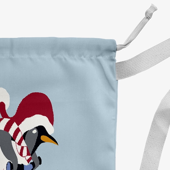 Simply Daisy Canvas Pedaling Penguin Animal 18 x 29 in Blue Laundry Bag