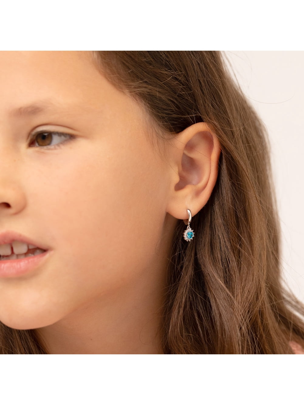 925 Sterling Silver Clear Blue CZ Flower Dangle Hoop Earrings for Girls & Teens