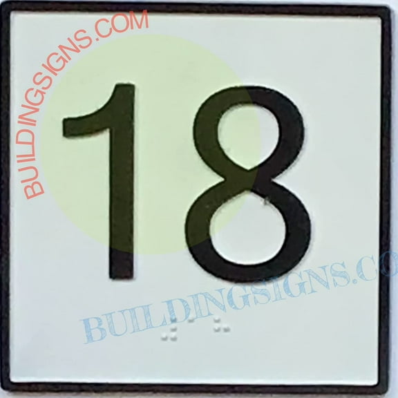 Elevator Floor Number 18 Sign- Elevator JAMB Plate Floor 18 Sign (White Backround,CAST Iron,4X4 INCH)-The Iron Man LINE(ref062022)