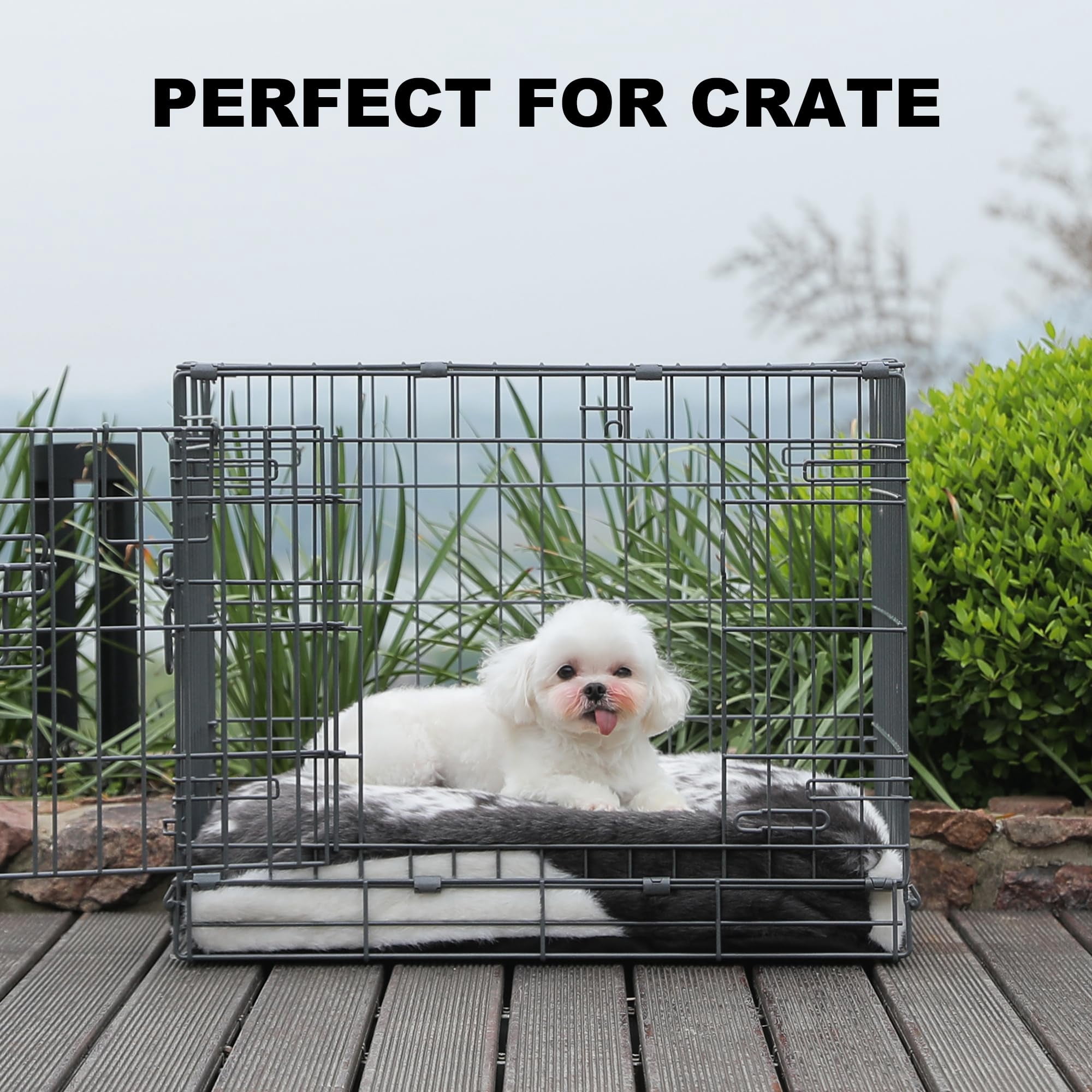 Waterproof Crate Bed  Plush Dog & Cat With Removable Washable Cover Faux Kennel Pad 21"x13" Black-white Cowhide
