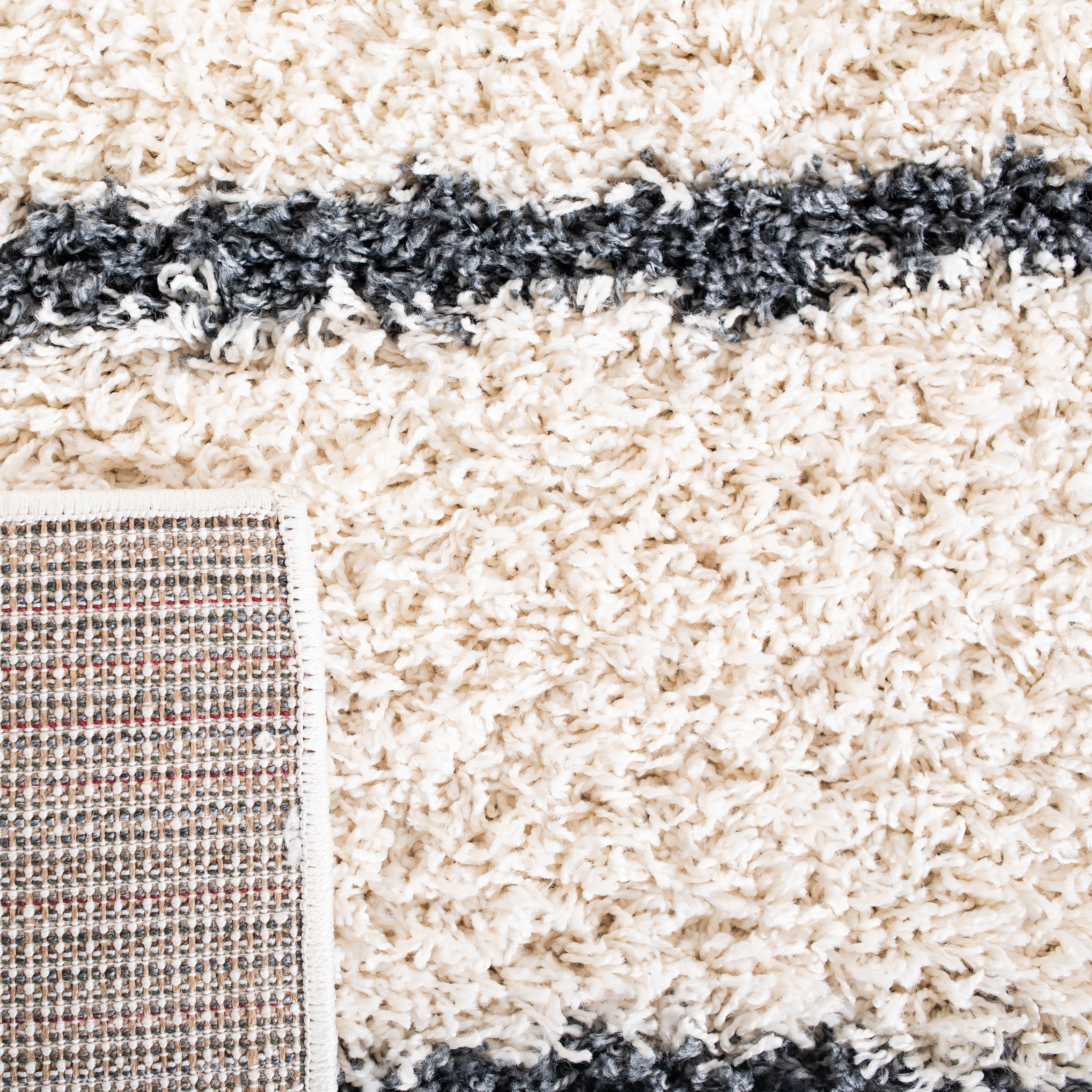 SAFAVIEH Venus Anuki Striped Shag Area Rug, Ivory/Dark Grey, 5'3" x 7'6"