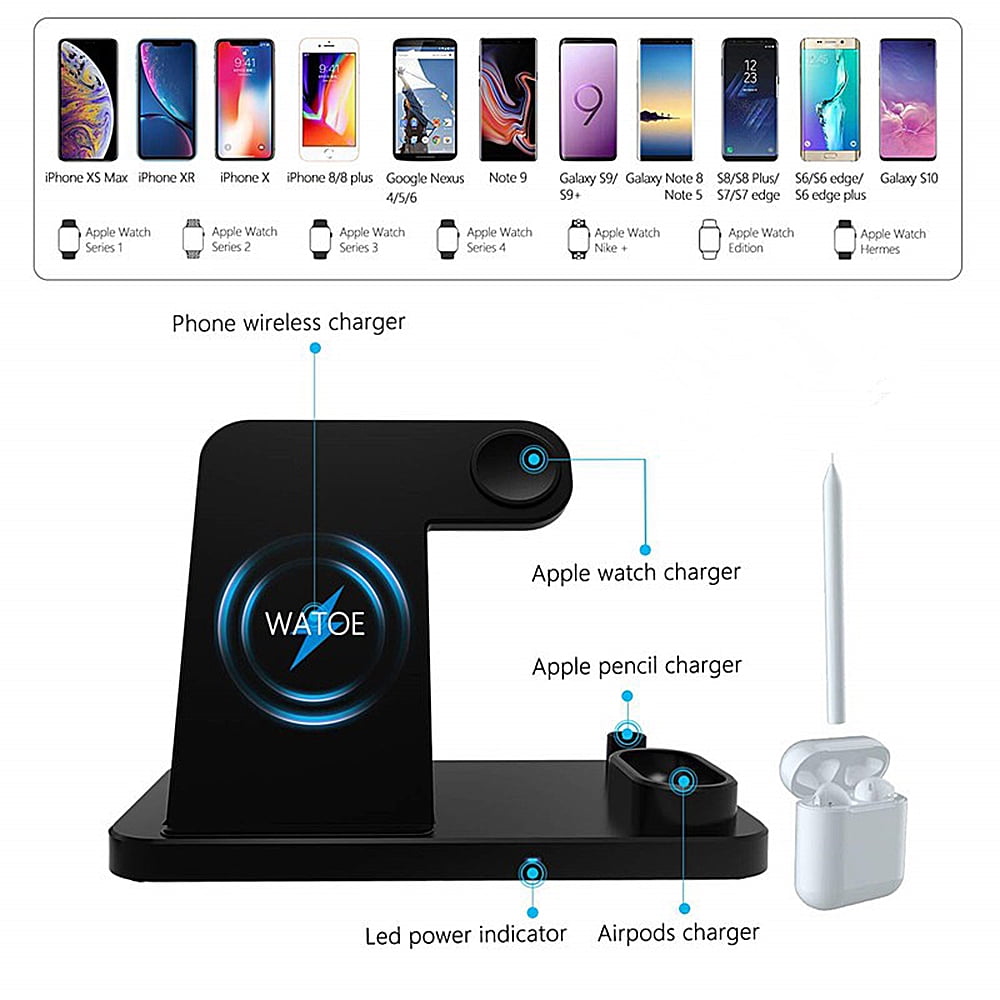 POINTERTECK 4 In 1 Wireless Charger, Wireless Charging Station For Apple Watch, Airpods, Apple Pencil