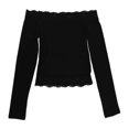 thumbnail image 5 of DHFJKG Womens Off The Shoulder Long Sleeve T Shirts Lace Trim Fitted Crop Tops For Women, 5 of 9