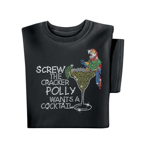 Collections Etc Polly Wants A Cocktail Sparkling Rhinestone T-Shirt