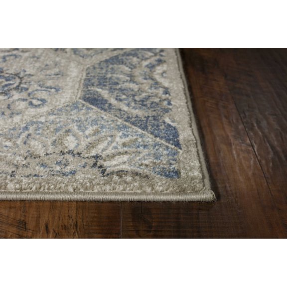 8' Grey Machine Woven Floral Ogee Indoor Runner Rug