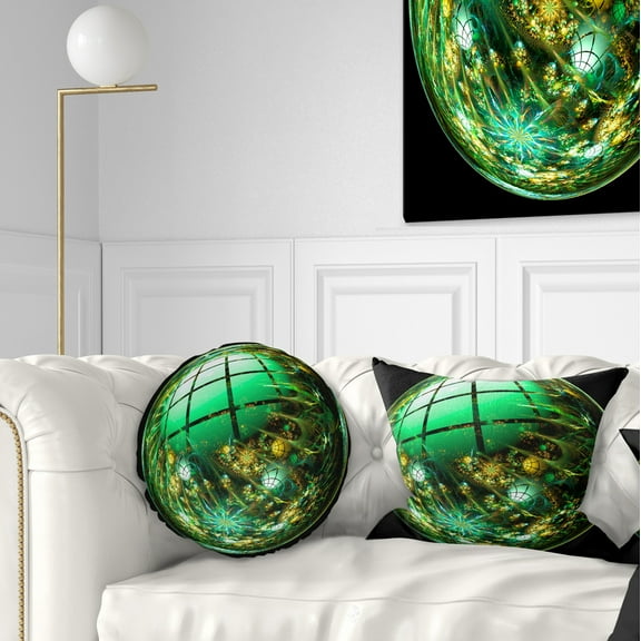 Designart Bright Green Fractal Sphere - Abstract Throw Pillow - 12x20