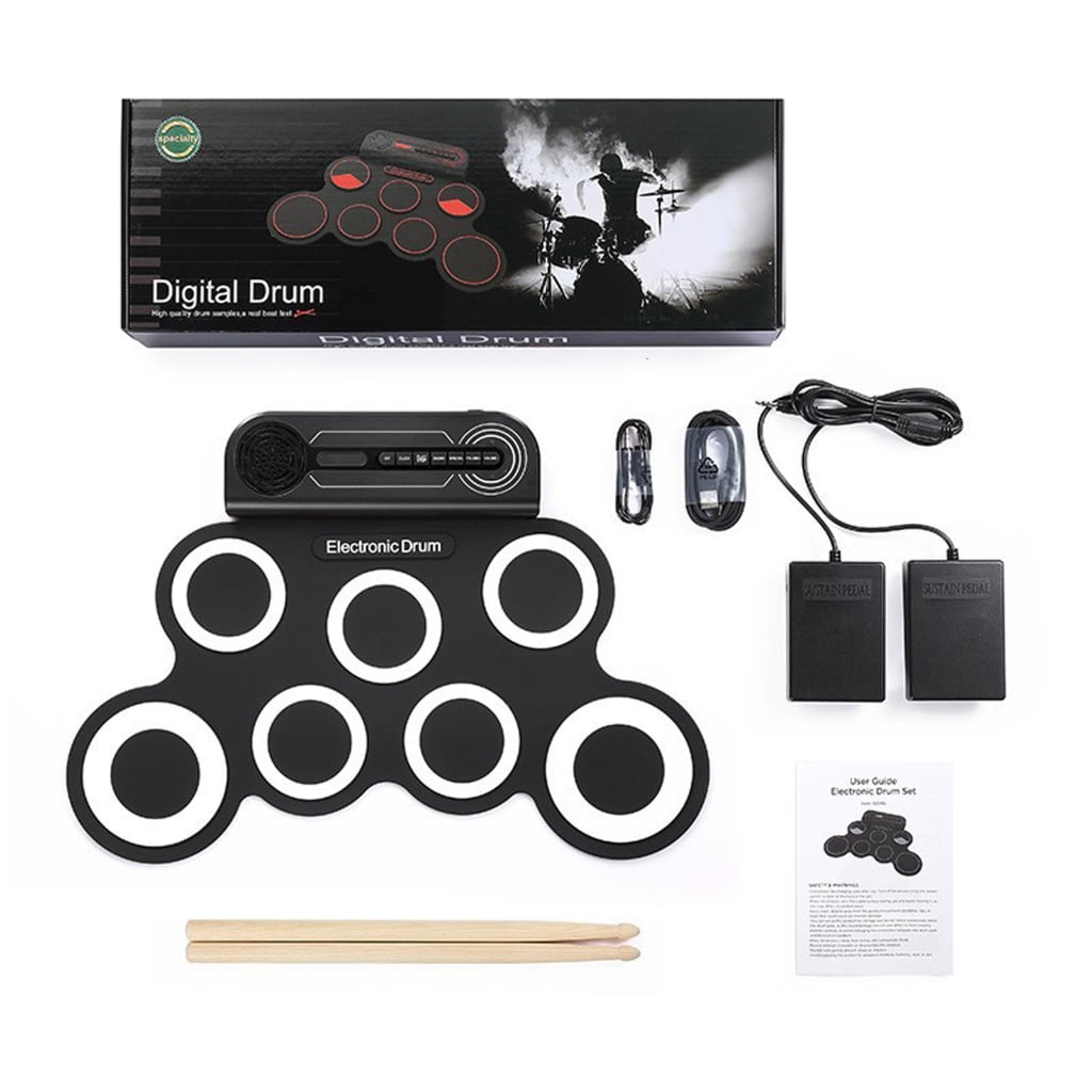 MOMOJIA Rechargeable Electronic Drums Set Folding Silicone Practice Pad with Drumsticks Foot Pedal For Children Music Lovers