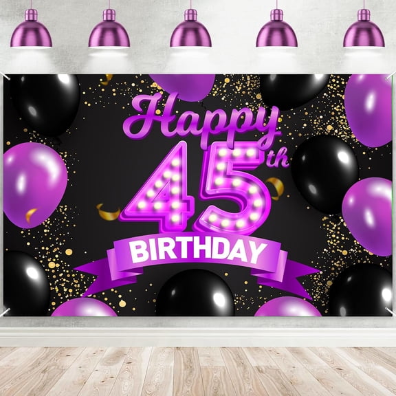Happy 45th Birthday Banner, Black Purple