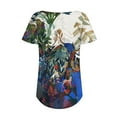 thumbnail image 4 of Xihbxyly Dress Shirts for Women, Women's Short Sleeve Tunic Shirt Pleated Mesh Blouses Summer Floral Tops Square Collar Loose Pleated Blouse Tunic Tops to Wear with Leggings # Prime #2, 4 of 6
