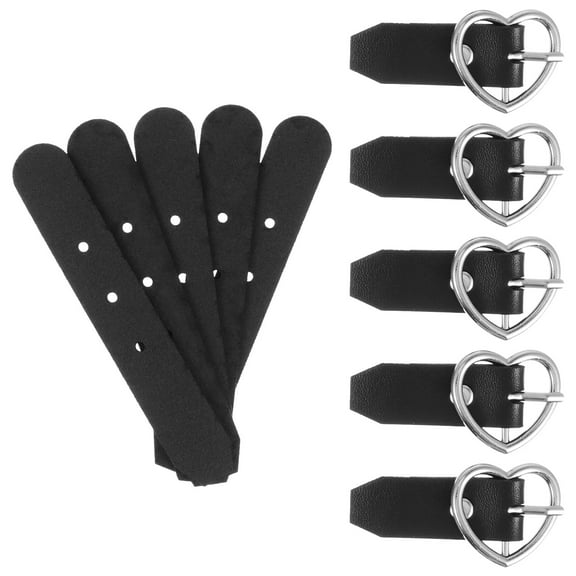 COSMOBETTY 5Pcs Leather Buckles for Skirts Black Heart Shaped Zinc Alloy Comfortable Fashion Hardware Decorative Buckle