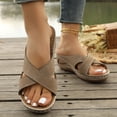 thumbnail image 2 of Women's Wedge Platform Sandals Comfortable Slip On Backless Slide Beach Sandal Open Toe Non Slip Work Shoes Brown Size 7, 2 of 6