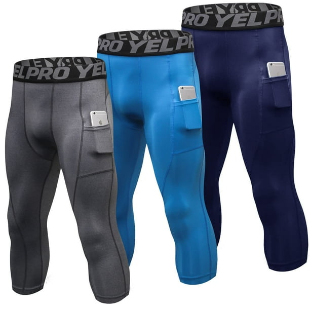 3 Pack Men's 3/4 Compression Pants, Dry Fit Men Running Leggings 3/4