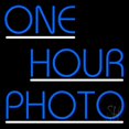 thumbnail image 1 of Blue One Hour Photo With Line LED Neon Sign 24 x 24 - inches, Clear Edge Cut Acrylic Backing, with Dimmer - Bright and Premium built indoor LED Neon Sign for art gallery, and exhibition., 1 of 7