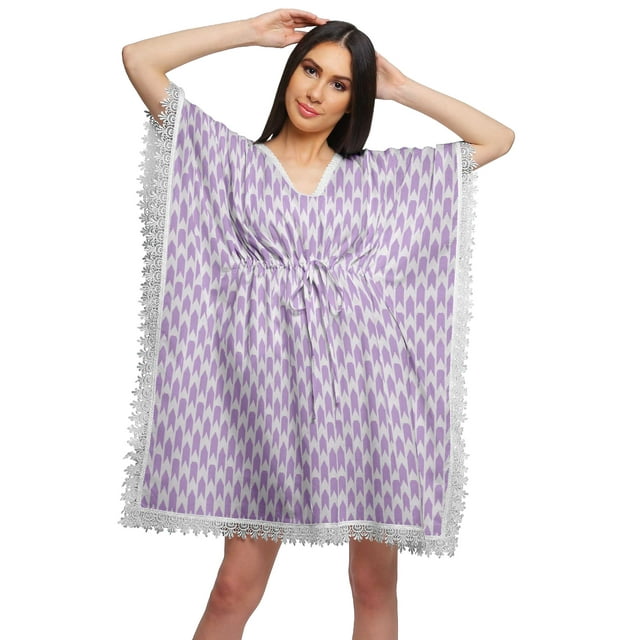 Moomaya Robe Courte de Caftan de Plage, Robe de Couverture Imprimée, Kaftan pour Femmes, Tenue de Plage, Couverture