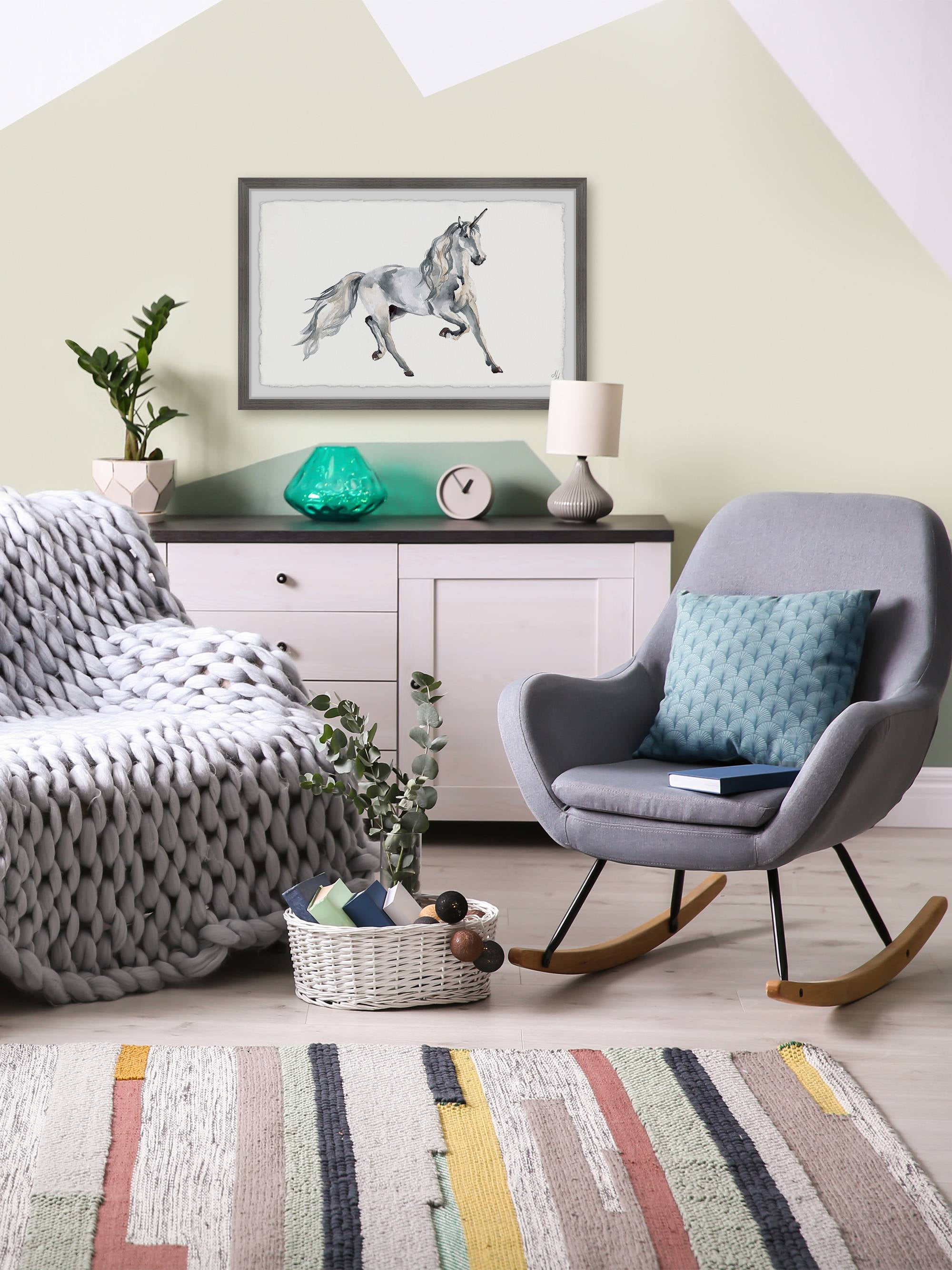 Marmont Hill Silver Unicorn Framed Wall Art, 12.00" x 1.50"