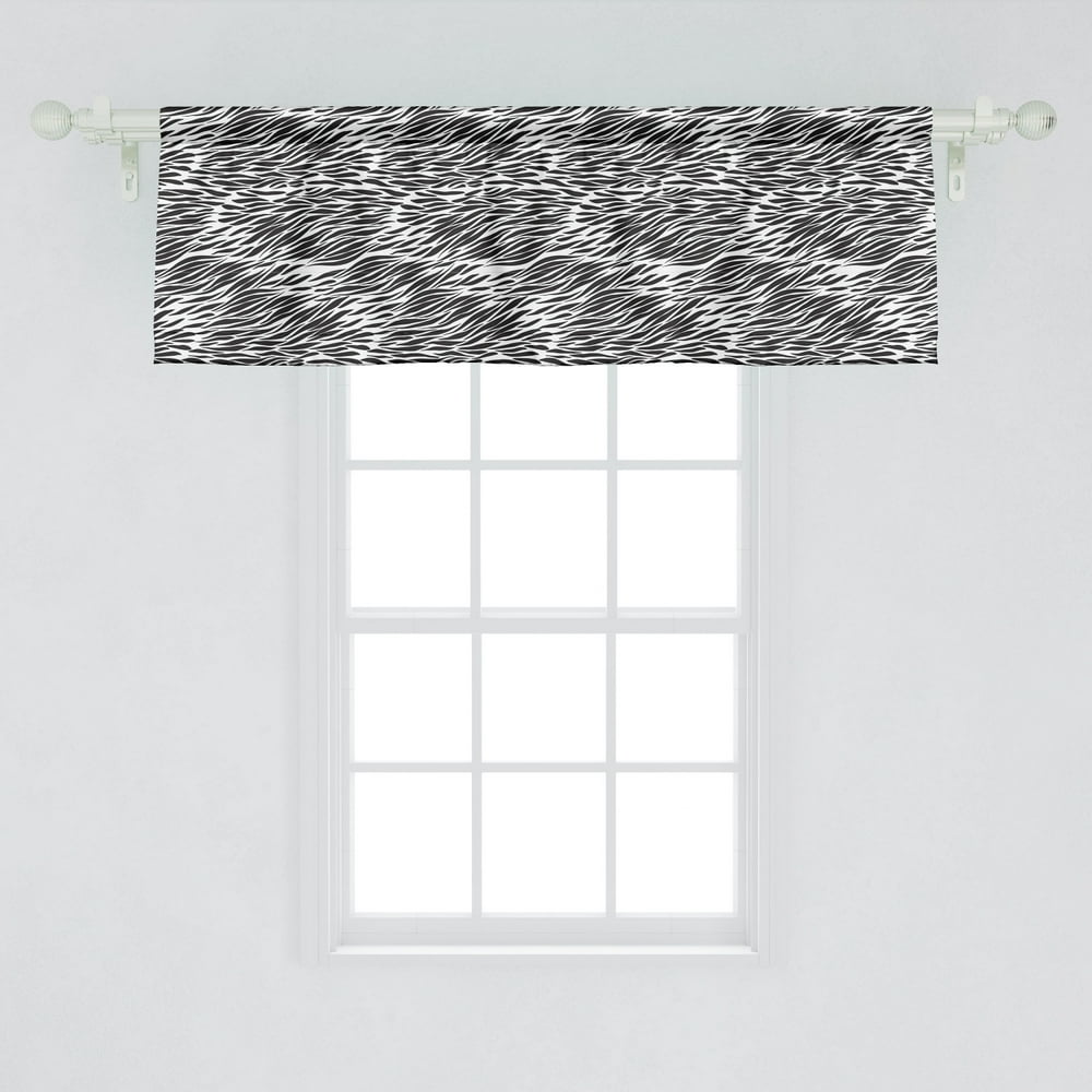 Zebra Print Window Valance, Black and White Hand Drawn Animal Skin
