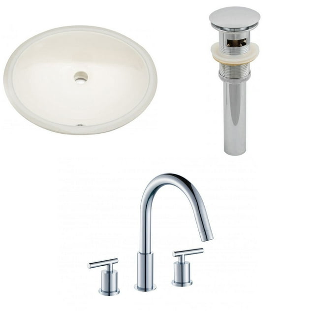 19.5-in. W CUPC Oval Bathroom Undermount Sink Set In Biscuit - Chrome Hardware - Overflow Drain Incl. AI-13163