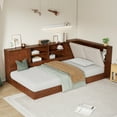 thumbnail image 5 of Wooden Twin Size L-shaped Daybed Floor Corner Bed with Storage Bookcase and Upholstered Headboard and USB Charging Ports for Limited Space, Walnut, 5 of 6