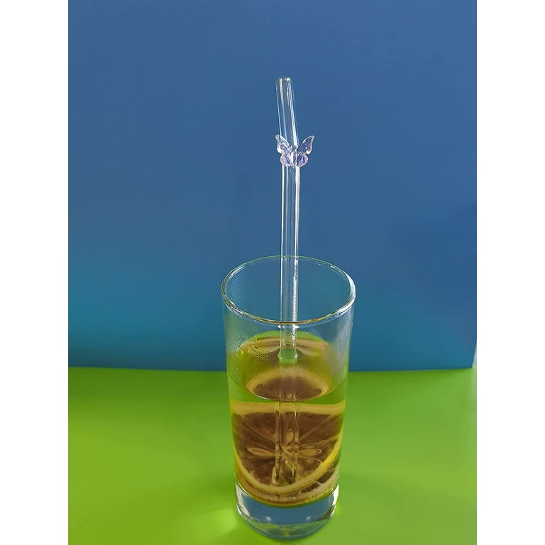 Happon 5 Pcs Reusable Glass Straws with Design, 8 mm x 7.9 in Colorful  Butterfly on Clear Straws Bent Glass Butterfly Straws with Cleaning Brush  for Smoothie Cocktail Juice Shakes Beverages 