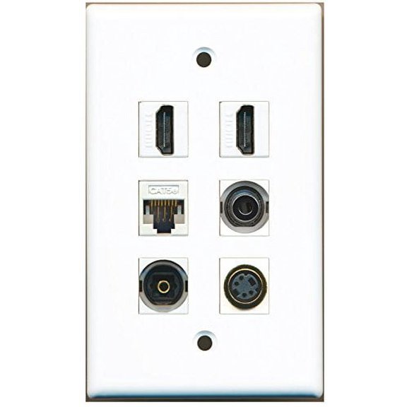 RiteAV - 2 HDMI 1 Port S-Video 1 Port Toslink 1 Port 3.5mm 1 Port Cat5e Ethernet White Wall Plate