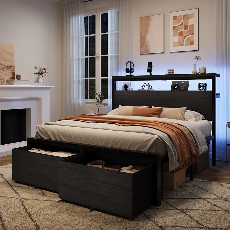 Amolife Queen Storage Bed with LED Charging Station photo 4