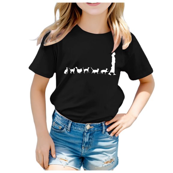 TOOYOU Boys Summer T-Shirt Unisex Kids Print Tee Blue Cat Funny T Shirts Top Size 2-3 Years Black