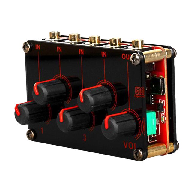 Mini mezclador de Audio, dispensador estéreo, mezclador portátil ultracompacto de bajo ruido, mezclador de Audio de 4 canales para estudio de grabació Hugo Mini mezclador de audio