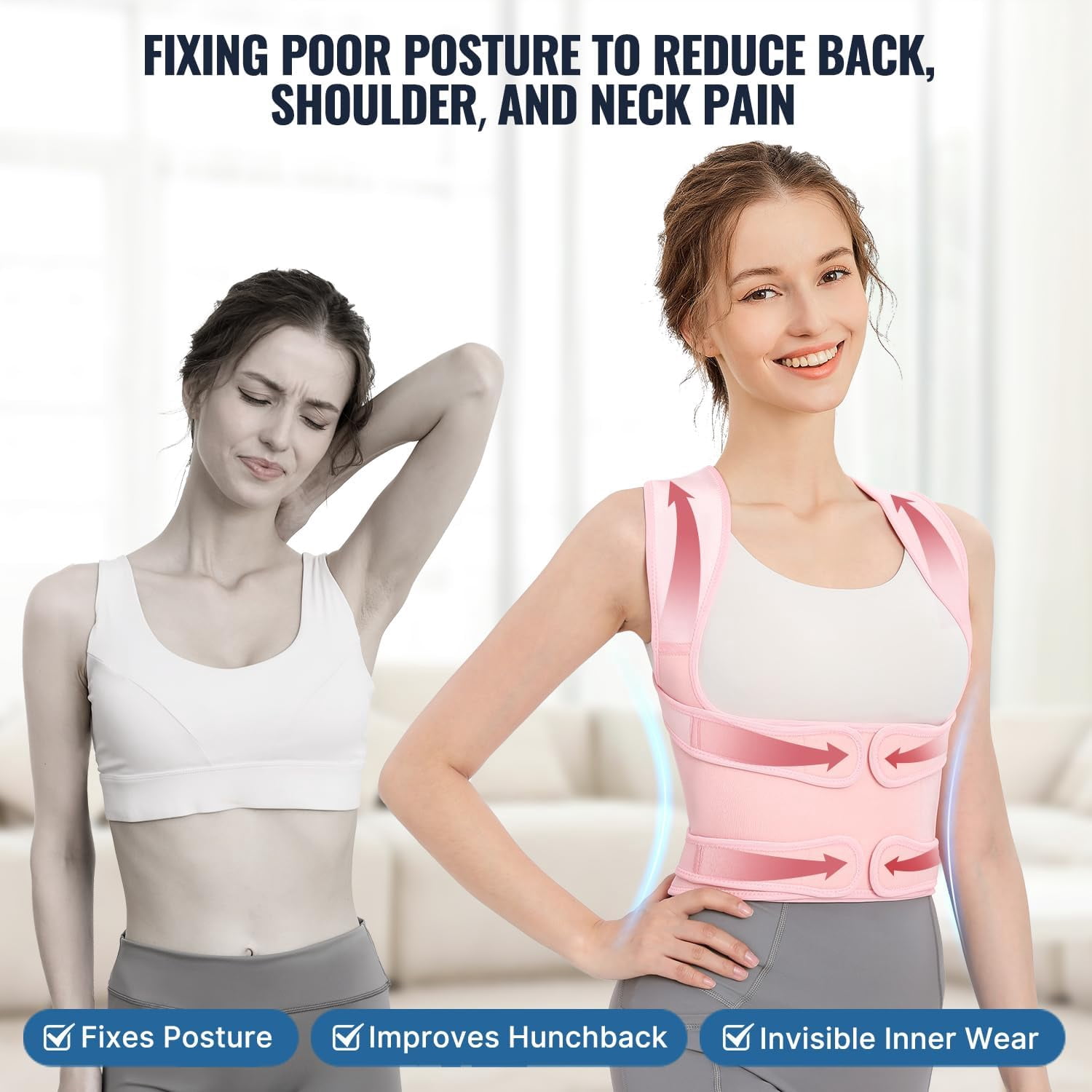 Back Brace Posture Corrector for Women and Men, Shoulder Straightener, Adjustable Full Back Support, Upper and Lower Back Pain Relief - Scoliosis, Hunchback, Hump, Thoracic, Spine Corrector